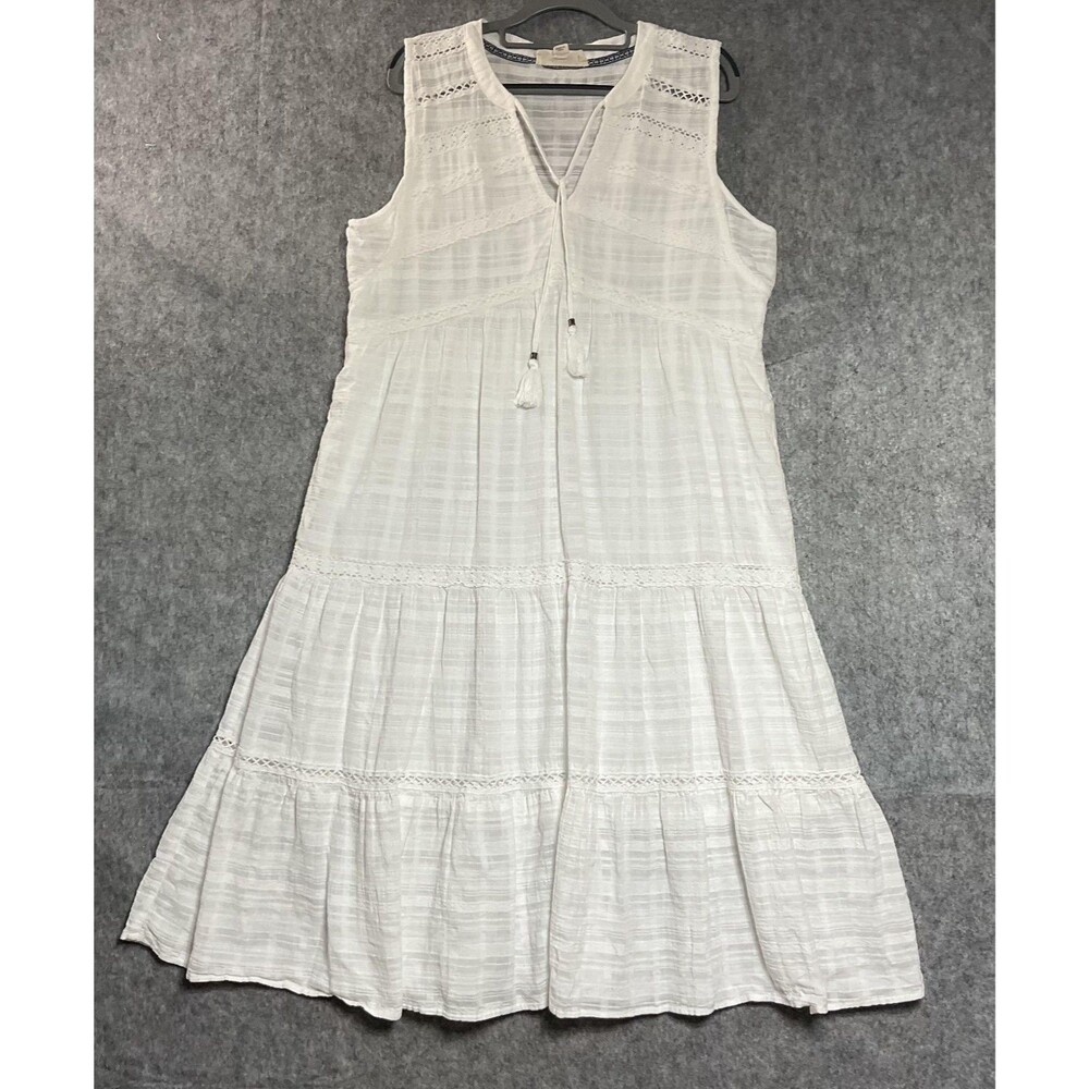 Nurture By Westbound Dress Womens XL White Boho Midi Tassel Tiered Sleeveless